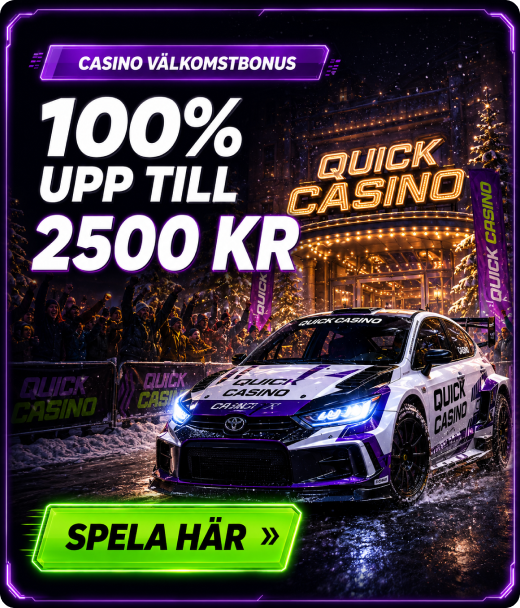 Quick Casino vÀlkomstbonus med rallybil framför casinot